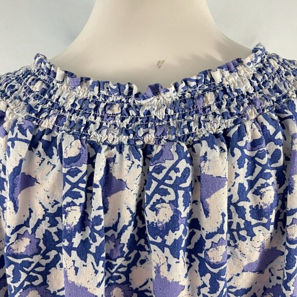 C & C California Linen Blend Top Blue Floral Peasant Blouse Shirt Size Large - Picture 11 of 13